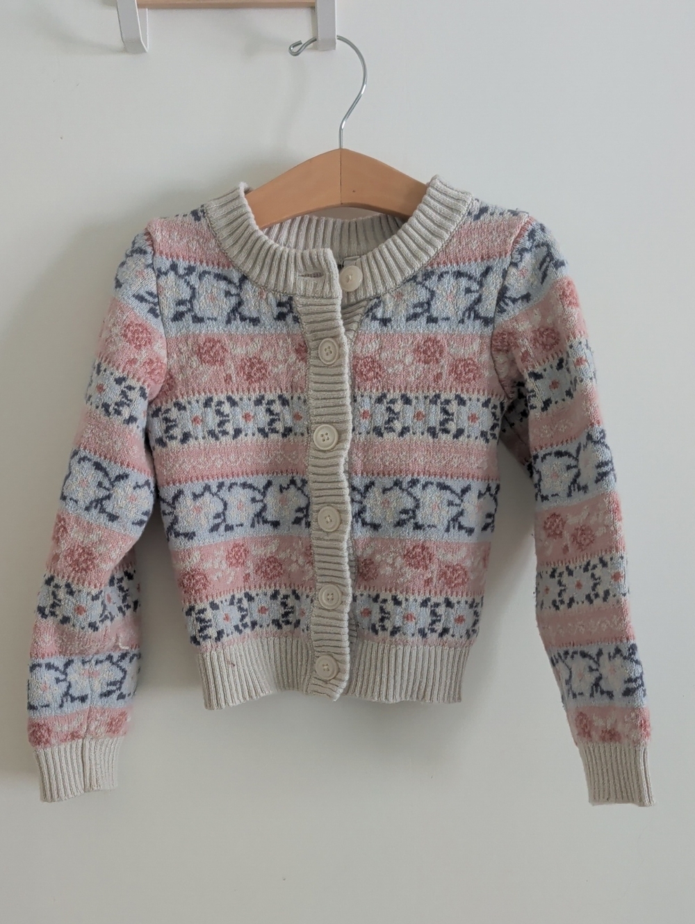 Janie and Jack Cream, Floral Fair Isle Button Cardigan